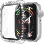 Wholesale Crystal Diamond Rhinestone Case with Built In Tempered Glass Screen Protector for Apple Watch Series 6/5/4/SE [40mm] (Clear)